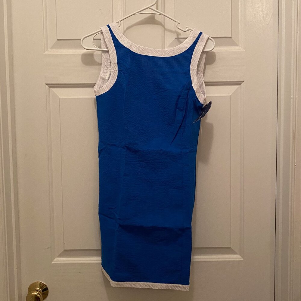 NWT Lauren James Women's Harper Royal Blue White Seersucker Sleeveless Dress XS